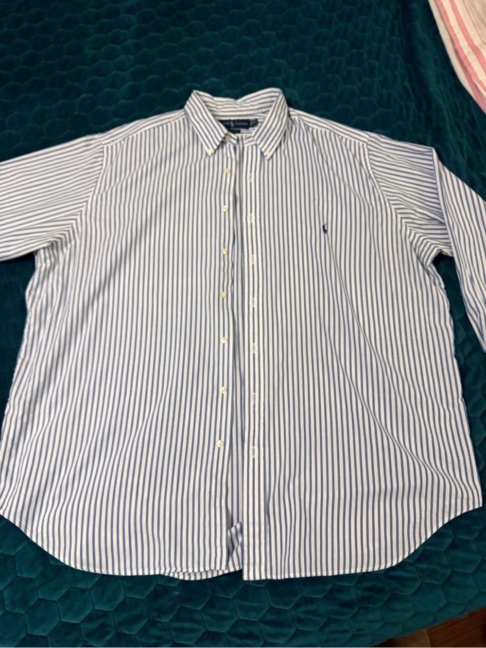 Ralph Lauren Blue White 18 1/2 34 35 Big Tall 3XL Stripe Dress Shirt EUC